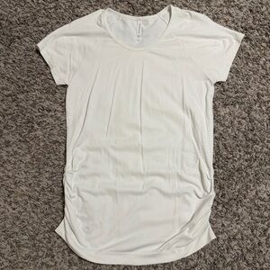 Athleta Womens Speedlight Seamless White Short Sleeve Ruched Tee Size Large